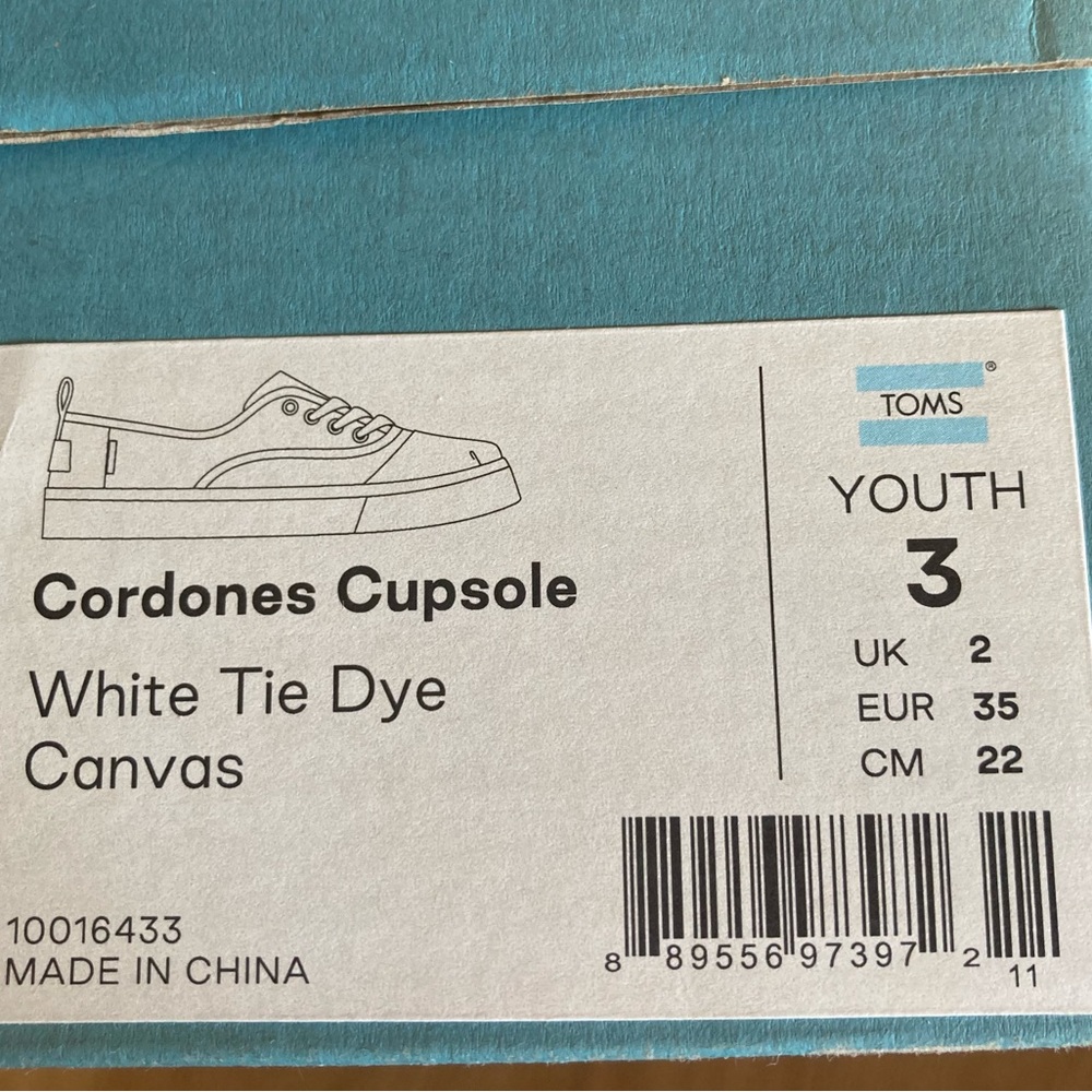 Toms Cordones Cupsole Youth 3 Sneakers Multicolor Canvas Round‎ Toe Lace Up - Picture 8 of 8